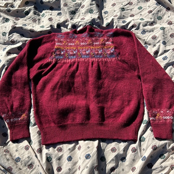 Vintage Susan Bristol Pure Wool Hand Embroidered Sweater Cardigan Burgundy L - Picture 7 of 17